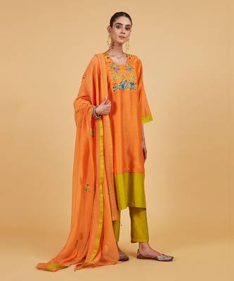 Rose orange yoke kurta set 2