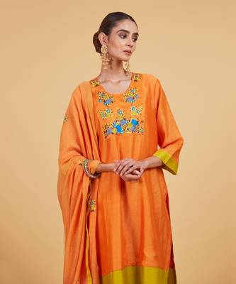 Rose orange yoke kurta set 3