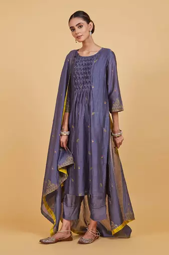 Grey dhari smoke kurta set