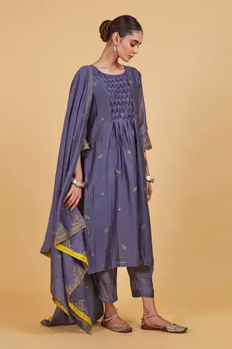 Grey dhari smoke kurta set