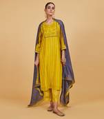 Yellow dhari yoke kurta set