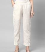 A fully elasticated off-white ankle length cotton linen pant.