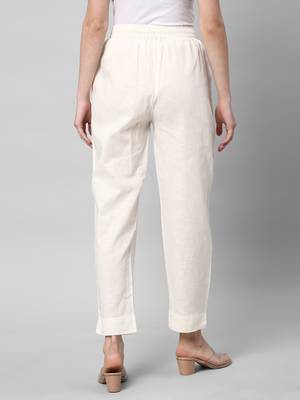 A fully elasticated off-white ankle length cotton linen pant. 2