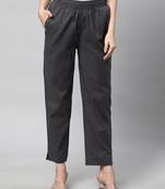 A fully elasticated grey ankle length cotton linen pant.