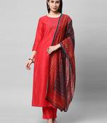 A straight kurta set with machine embroidery embellished with cut work.