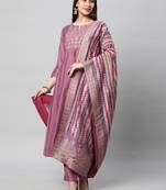 Embroidered a line kurta paired with straight pants and printed brocade dupatta.