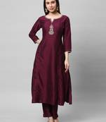Silk blend embroidered kurta in deep purple shade with sequinned work.