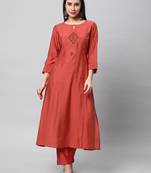 A flared kurta with shoulder placement with machine embroidery.