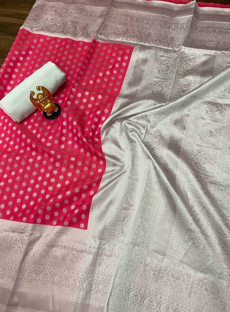 Pink Woven Kanjivaram Silk Saree With Blouse Piece