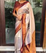 Grey And Maroon Woven Faux Faux Kanjivaram Silk Saree With Blouse Piece