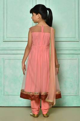 Pink embroidered net a line kids salwar suits 3