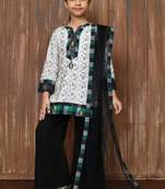 White embroidered cotton straight cut kids salwar suits