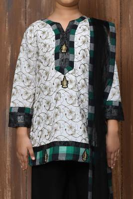 White embroidered cotton straight cut kids salwar suits 2