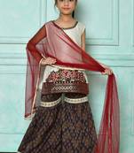 White embroidered art silk straight cut kids salwar suits