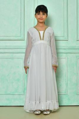 White embroidered net straight cut kids salwar suits 3