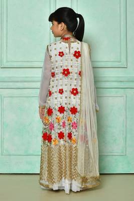 White embroidered net straight cut kids salwar suits 4