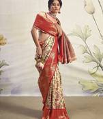 Elora pure silk floral saree for women (cream)