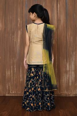 Beige embroidered cotton silk straight cut kids salwar suits 3
