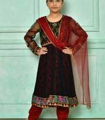 Black embroidered net a line kids salwar suits
