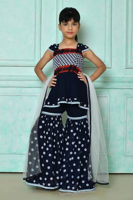 Blue embroidered faux georgette a line kids salwar suits 1