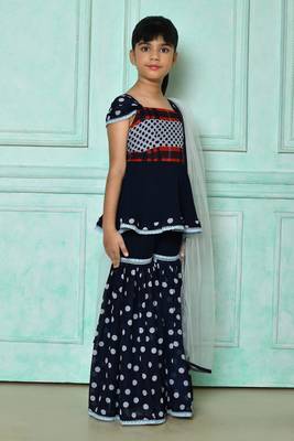 Blue embroidered faux georgette a line kids salwar suits 2