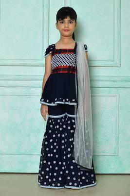 Blue embroidered faux georgette a line kids salwar suits 4