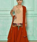 Pink embroidered net straight cut kids salwar suits