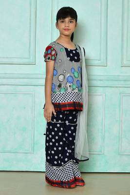 Grey embroidered faux georgette straight cut kids salwar suits 2