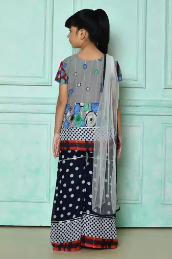 Grey embroidered faux georgette straight cut kids salwar suits