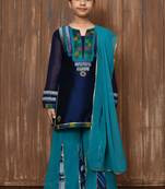 Blue embroidered taffeta straight cut kids salwar suits