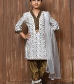 White embroidered cotton straight cut kids salwar suits