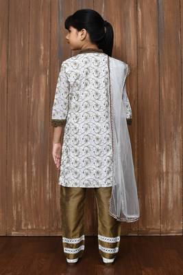 White embroidered cotton straight cut kids salwar suits 3