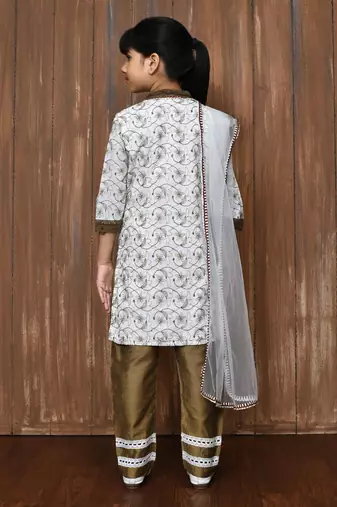 White embroidered cotton straight cut kids salwar suits
