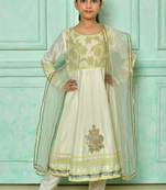 White embroidered cotton a line kids salwar suits