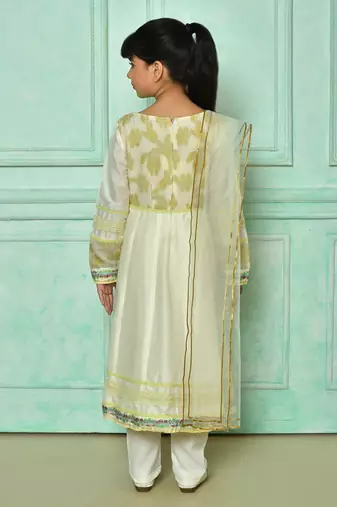 White embroidered cotton a line kids salwar suits