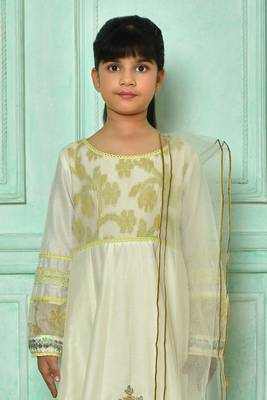 White embroidered cotton a line kids salwar suits 4