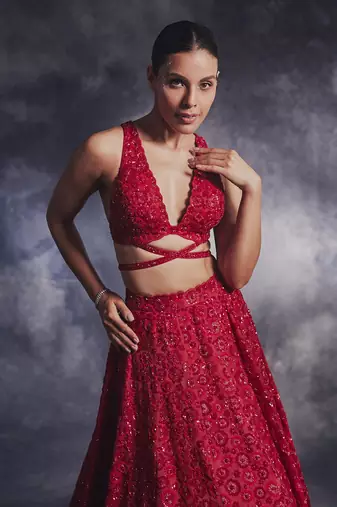 Scarlet Bloom Red Lehanga set