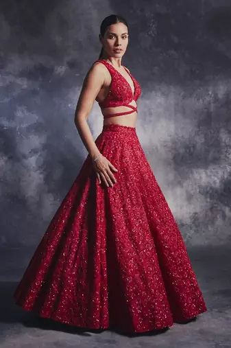 Scarlet Bloom Red Lehanga set