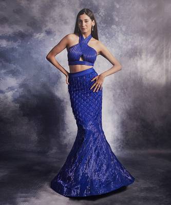 Azure blue embroidered skirt set 1