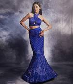 Azure blue embroidered skirt set