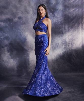 Azure blue embroidered skirt set 3