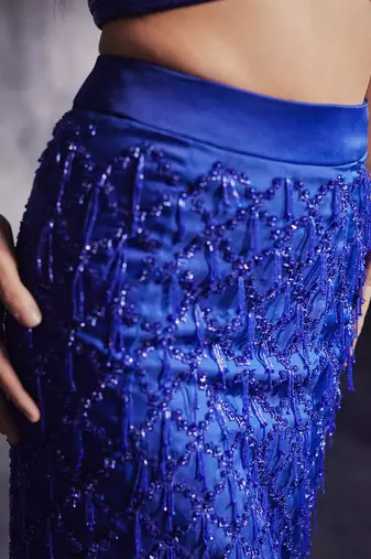 Azure blue embroidered skirt set