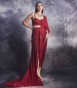 Scarlet red draped skirt set