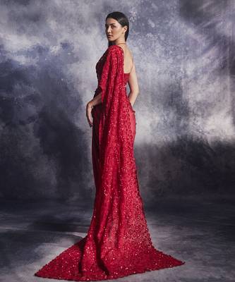 Scarlet red draped skirt set 3