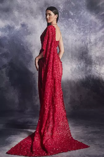 Scarlet red draped skirt set