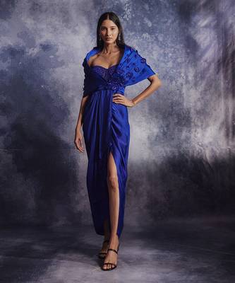 Azure blue embroidered gown set 1
