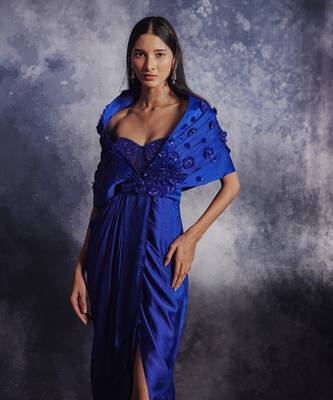 Azure blue embroidered gown set 2