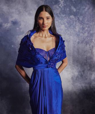 Azure blue embroidered gown set 3