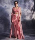 Rouge pink draped skirt - cape set