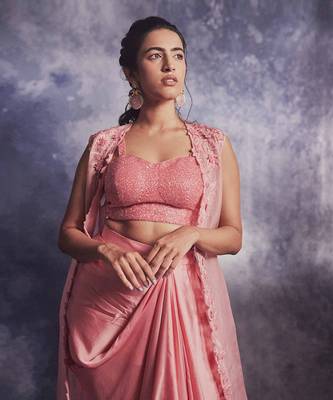 Rouge pink draped skirt - cape set 2